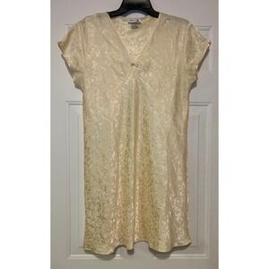 Vintage Jones New York Womens L Cream Floral Satin Short Sleeve V Neck Nightgown